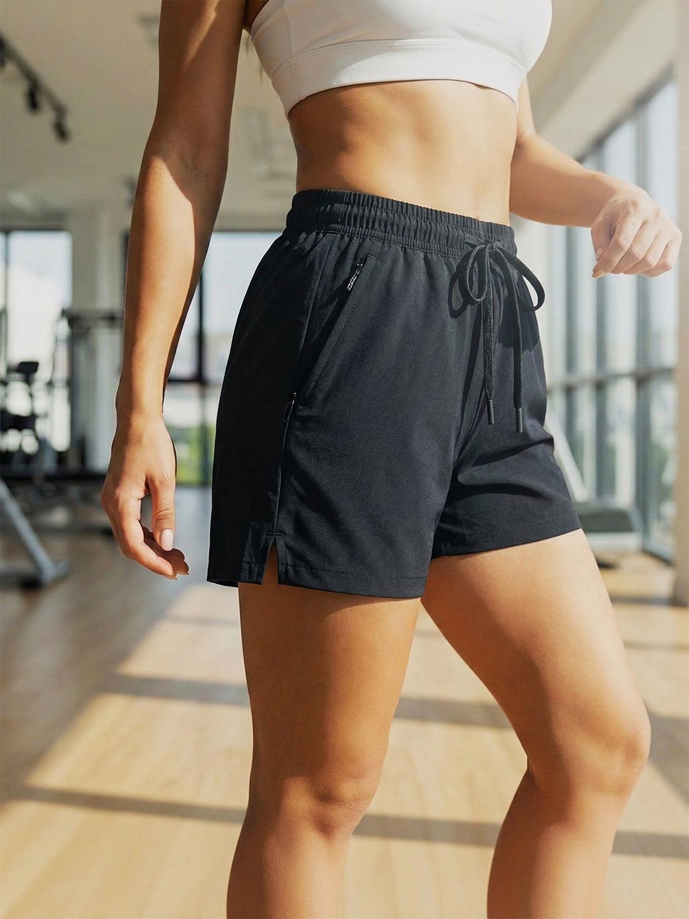 Women’s solid-color athletic shorts, 4-pack; available in multiple colors; quick-drying, breathable, and comfortable; made from nylon fabric combined with ice silk material, which helps keep them dry quickly. Suitable for women to wear—ideal for indoor ac