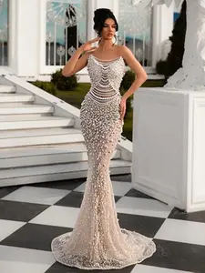 Women Pearl Dress Luxury Designer Strapless Maxi Long Bodycon Celebrity Evening Party Dress Gala Dresses Activity Clothing