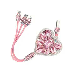 Girly Car Accessories Must-Have: Luxury Pink Crystal 3-in-1 Charging Cable | Perfect Mothers Day Gift for Girlfriend, Wife, or BFF