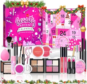 24-Day Makeup Advent Calendar - Holiday Beauty Bundle Kit, Cute Packaged Creative Combination Set for Daily Flawless Radiance, Full Cosmetics Teen Girl Gifts, Combination Makeup Sets