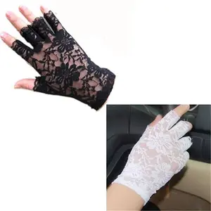Womens Sexy Dressy Lace Gloves Sunscreen Short Gloves Fingerless Lace Driving Gloves Spring And Summer Mittens