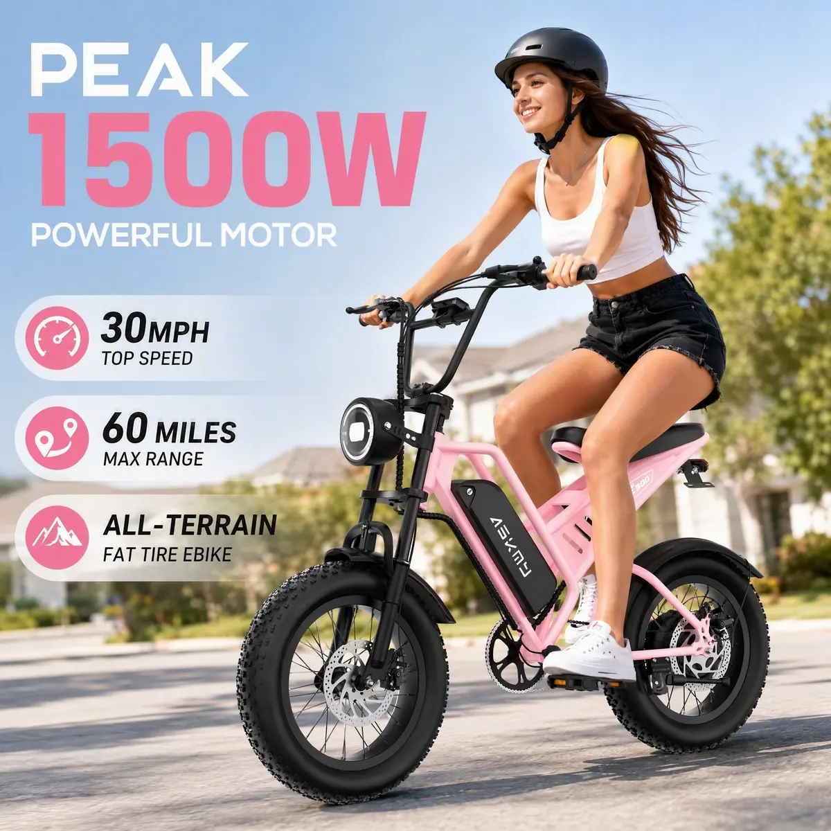 [ASKMY] 1500W Peak Electric Bike for Youth, 30MPH Fat Tire,70Mi Range,48V 15Ah ,330lb Load,7‑Speed,Back to School Commuter Ebike,for All‑Terrain Commuting & Coffee Shop Trips