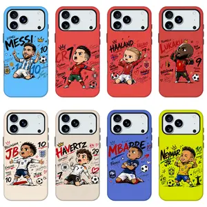 Cute Q-Version Cartoon Football Star Smartphone Case - Graffiti National Team Soccer Athlete Protective Designer Shell, Cellphone Accessories for iPhone 11-17 Pro Max & Samsung S21-S26, Handheld Girly Gift