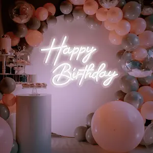 Large Happy Birthday LED atmosphere light sign, 17-inch personalized birthday party wall decoration bar carnival nightclub home decoration Christmas light gift (white)