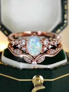 Women's Elegant Artificial Opal & Rhinestone Decorated Ring, Artificial Gemstone Ring, Exquisite Trendy Ring, Fashionable Jewelry for Women As Engagement & Wedding Anniversary Gift