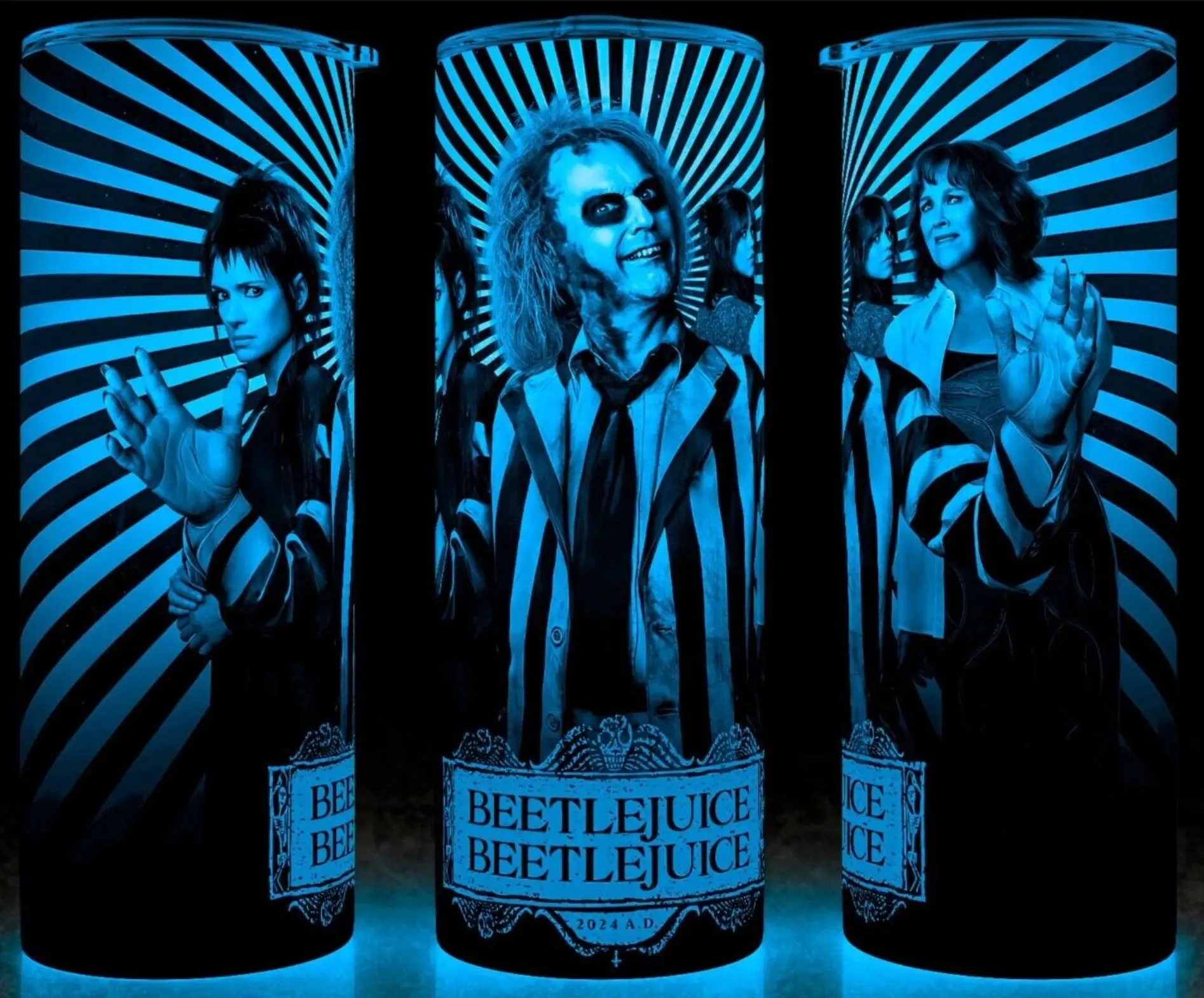 Glow in the Dark Beetlejuice Comedy 80s Movie Classic Cup Mug Tumbler 20oz with Lid and Straw - Elegant Drinkware for Horror Movie Fans - Perfect for Hot or Cold Drinks! Stainless Steel. Flasks Glossy Insulated