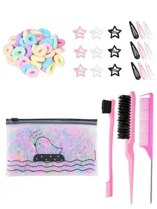 1121PCS Color Leather Band Dopamine Fashion Hair Styling Tool Set Anti static Straight Hair Comb Shattered Hair Clip Small Leather Band Suitable for Women's Portable Styling Set