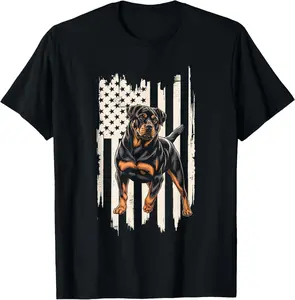 100% Cotton Rottweiler American Flag Dog Rottweiler Patriotic T-Shirt