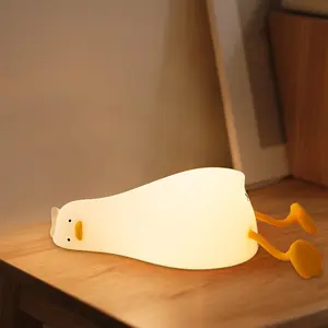 Duck Night Light, Rechargeable Silicone Squishy Duck Lamp with 3 Level Dimmable Touch Control, Lying Flat Duck Nightlight for Kids Nursery Bedroom Breastfeeding, Soft LED Bedside Lamp