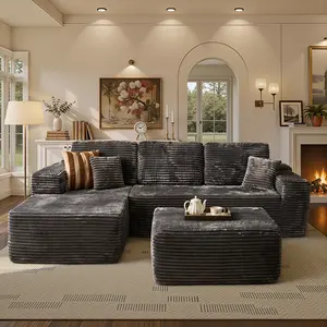 Xizzi 106" Boneless Sectional Couch with L/U-Shape Chaise, Modern Modular Sofa with Deep Seat, Could Couch, Upholstered Couches for Living Room Bedroom, Plush Corduroy Cloud Velvet Fabric - No Assembly Required