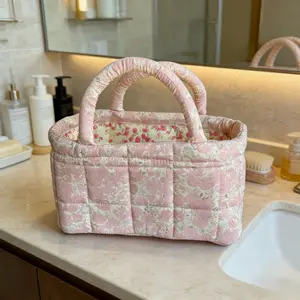 Cute Floral Fabric Storage Basket, Small Size Organizer for Cosmetics Toys Snacks, Decorative Desktop Organizer, Home Essentials