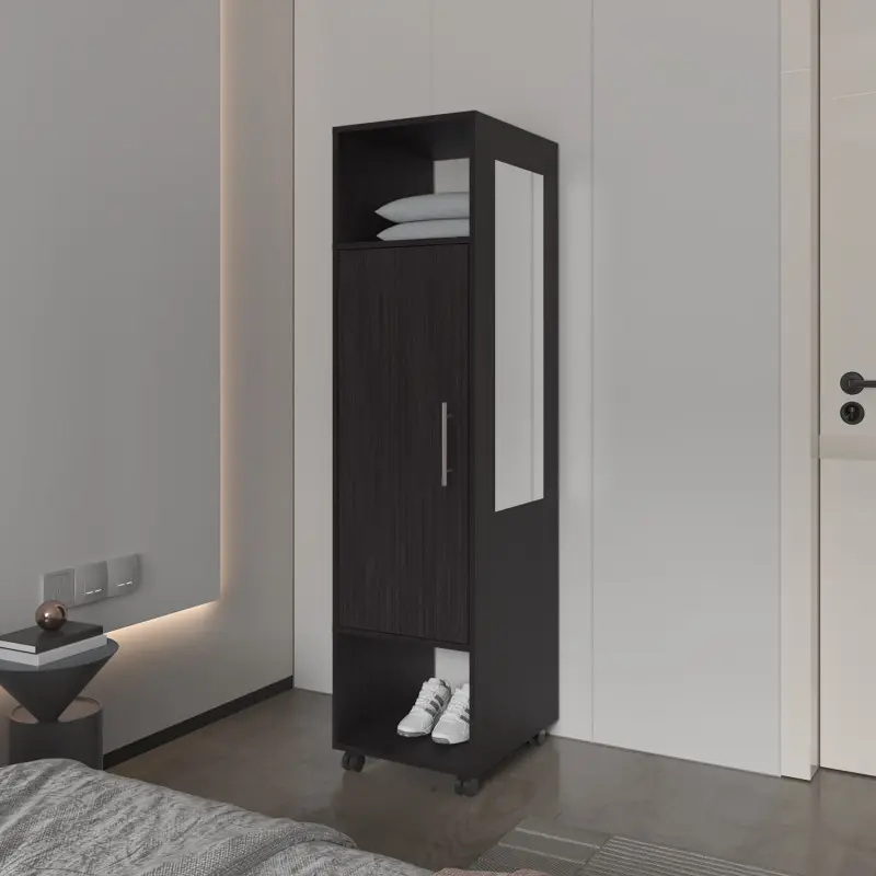 Summit Wardrobe in melamine with mirror door and open storage