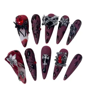 E23 Bloodthirsty Spider wear nail Goth style maximalism smudges original design blood red nail art  Press-On Nails