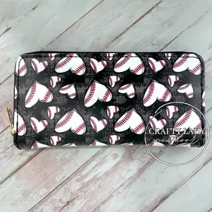 Baseball Print Zipper Multi Compartment Wallet