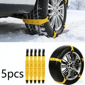 5pcs Car Wheel Chains Auto Snow Chain Tires, Snow and Ice Chains Tyre Tire Chain, Tpu Anti-Slip Snow Chains for Car Safety.or Snow Mud Ice, Heavy Duty Auto Accessory