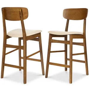 Best Choice Products 2-Piece Farmhouse Counter Height Bar Stool Set w/ Cushioned Seat, Wooden Backrest