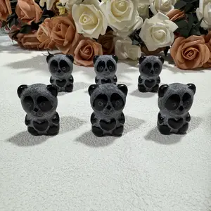 Natural Obsidian Love Panda, Hand-Polished, Rounded And Lifelike, Can Be Placed On Desks And Bedrooms To Help Dispel Negative Energy - 3 count