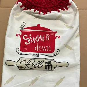 Decorative Crocheted Hand Towel with "Simmer Down and Roll with It" Kitchen Theme Design