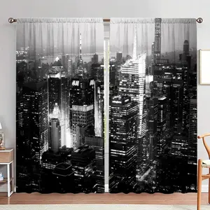 New York City Pattern Door Curtain, 1 Set City Night View Printing Door Curtain, Home Decor for Living Room Bedroom Hotel Salon, Easy Install Curtain, Home Decoration Curtain