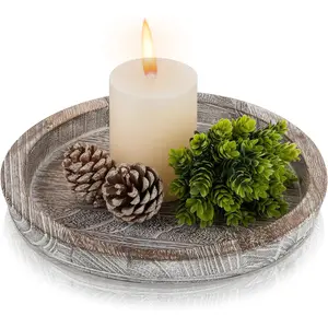 White wooden round tray - farmhouse decor for coffee table, kitchen counter