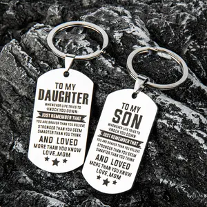 2 Pcs A Set Of Vintage Stainless Steel Son Daughter Family Keychain Pendant From Dad Mom Bag Purse Charm Accessories Rust-Resistant Key Ring,, The Perfect Gift for Loved Ones