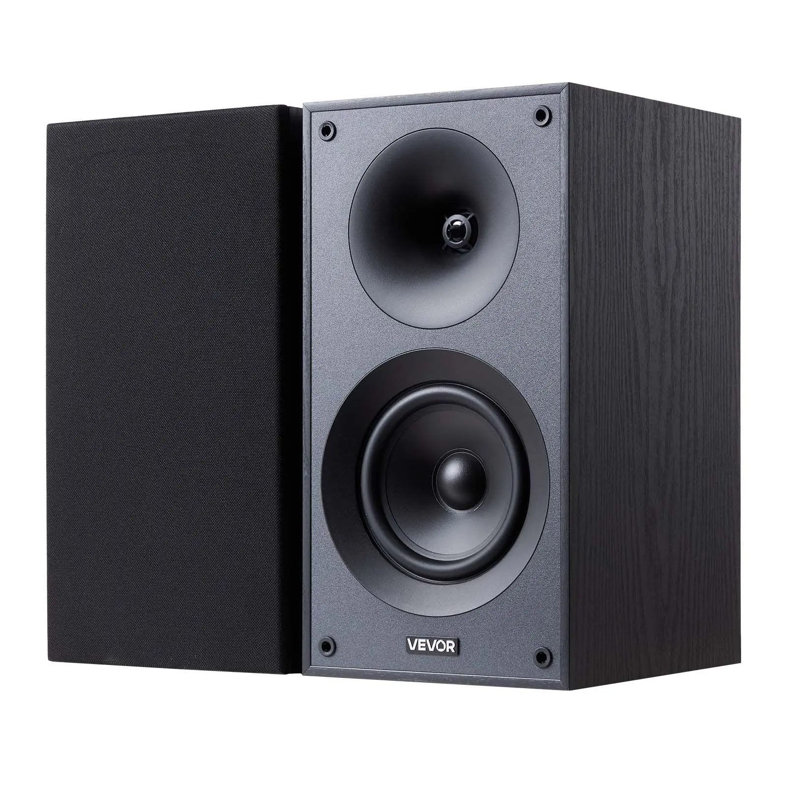 VEVOR 2-Piece Passive Bookshelf Speakers Pair Set, 65Hz-20KHz Frequency Response, MDF Wood Construction, Bass Reflex Design, Detachable Grid, Stereo Music Audios with Terminal Plug for Home Use, Inches