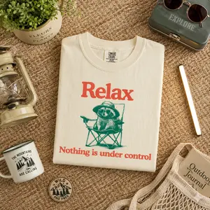 Comfort Colors Chill Raccoon Vintage Shirt - Relax Nothing Is Under Control Trash Panda Tee, Summer Racoon Tee, Raccoon Chilling Vibes Casual Printed Casual Comfy Tee