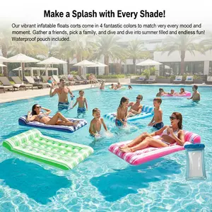 Auspicious Rain 4-Pack Inflatable Pool Loungers for Adults Heavy-Duty Mesh Water Hammock Float Raft Set Multi-Color Stripe Design with 4 Waterproof Phone Pouches Ideal for Lake Beach River