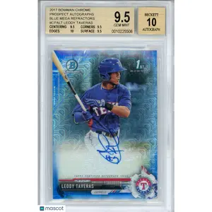 2017 Bowman Chrome Prospect Auto Blue Mega Refractors Leody Taveras BGS 9.5