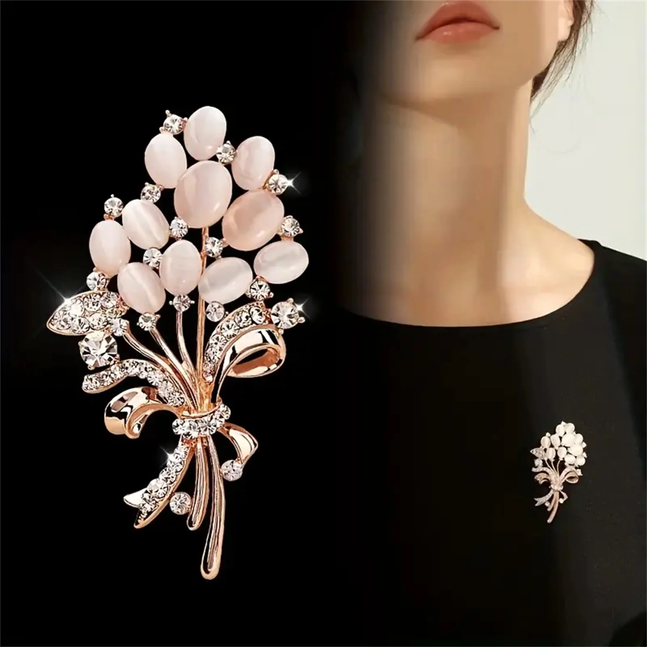 Elegant Bouquet Brooch for Women - Decorated with Faux Pearls and Crystals, Suitable for Scarves and Dresses, Ideal for Everyday and Party Occasions