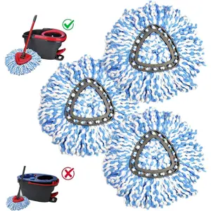 1-Tank System,Mop Replacement Heads for O-Ceda Mop Replace Head, Spin Mop Heads Replacements, Microfiber Spin Mop Refills, Easy Cleaning Mop Head Replacement (Blue and White 3pcs)