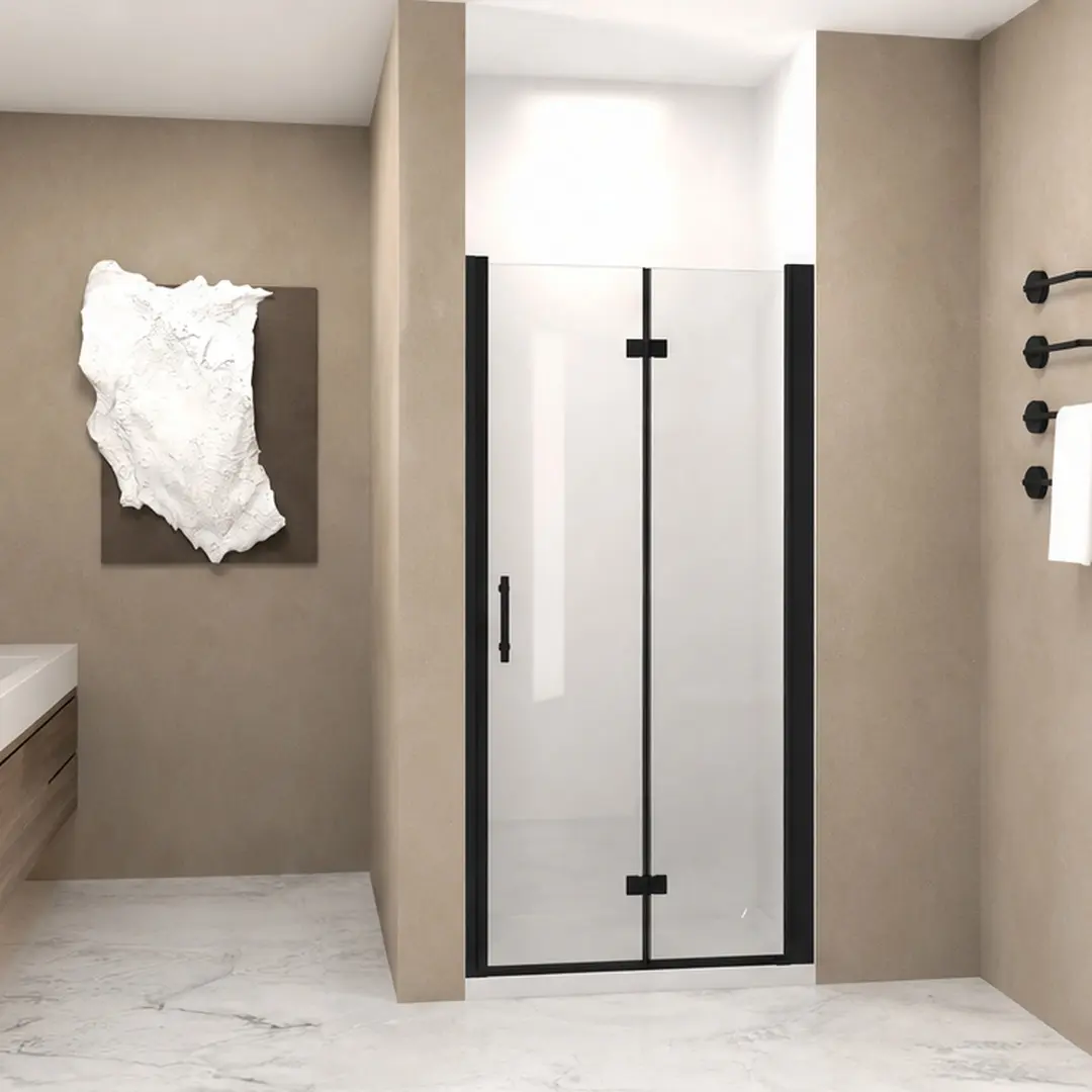 Bifold Shower Door 36x72 Inches 1/4" Tempered Glass with Explosion Proof Film Matte Black Aluminum Frame Space Saving Folding Design for Small Bathroom Easy DIY Installation Water Blocking Strip, Brushed Nickel/Chrome/Matte Black Color Options