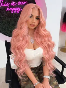 Pink Body Wave Wig Lace Front Wig 13x4 HD Transparent Lace Frontal Synthetic Wig Pre-Plucked Natural Hairline Heat-Resistant Fiber Pink Concert Look Coachella Festival Women Parties Cosplay Stage 28 Inches, Stylist Friendly Wig Synthetic Wavy Wig