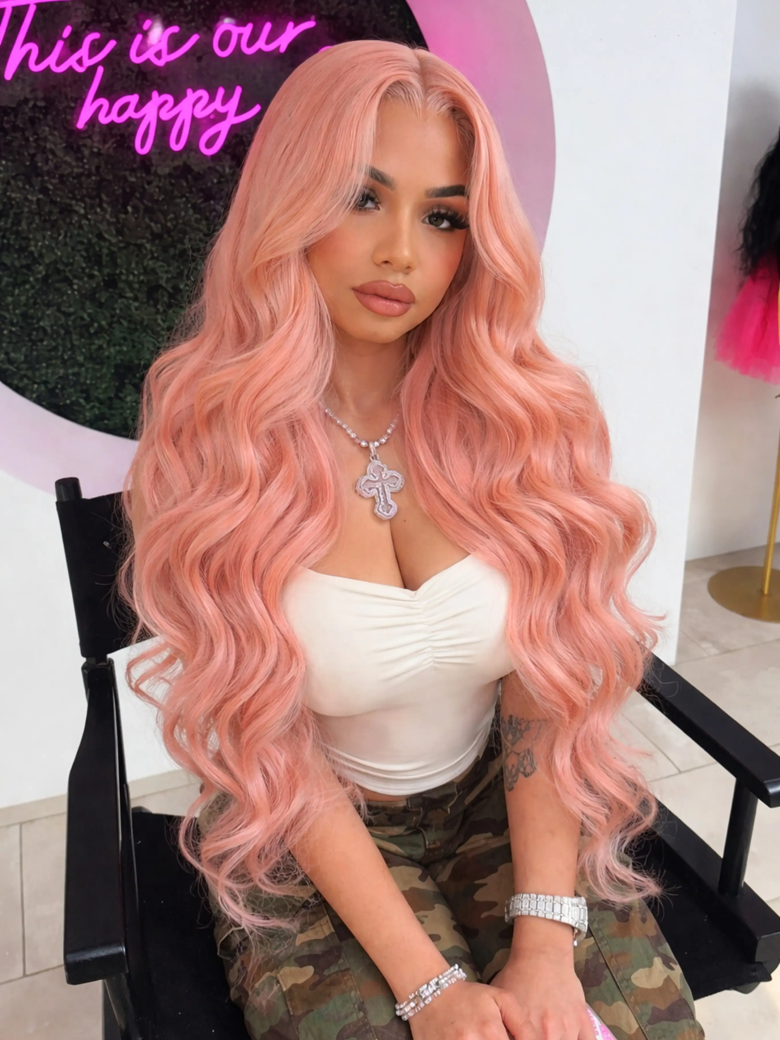 Pink Body Wave Wig Lace Front Wig 13x4 HD Transparent Lace Frontal Synthetic Wig Pre-Plucked Natural Hairline Heat-Resistant Fiber Pink Concert Look Coachella Festival Women Parties Cosplay Stage 28 Inches, Stylist Friendly Wig Synthetic Wavy Wig