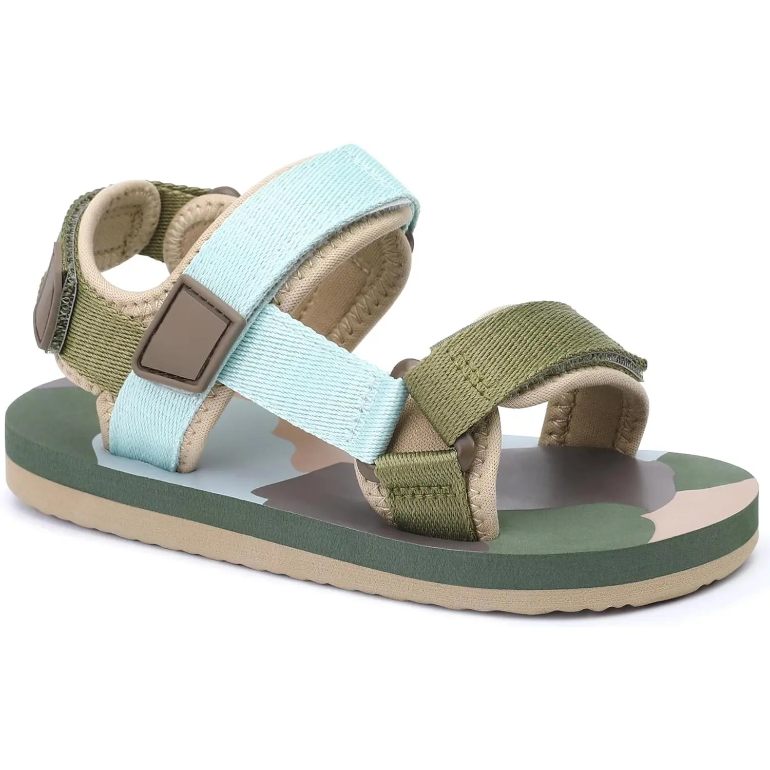 SHOESLOCKER Boys' Camo Sport Sandals with Adjustable Buckles, Rugged Colorblock Woven Fabric Design, Lightweight Breathable Footwear with Non-Slip Sole, Colorblock Design Sandals, Shock-Absorbent, Textured Grip Pattern, Outdoor, Wedge, Active Kids, Adjust