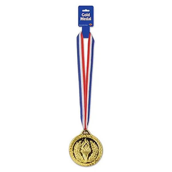 Beistle Gold Sports Medals with Ribbons - Pack of 12, Sports & Outdoor Trophies & Awards Accessories, Product Type, Gold Medal With Ribbon, Metal Trophies, Medals & Awards