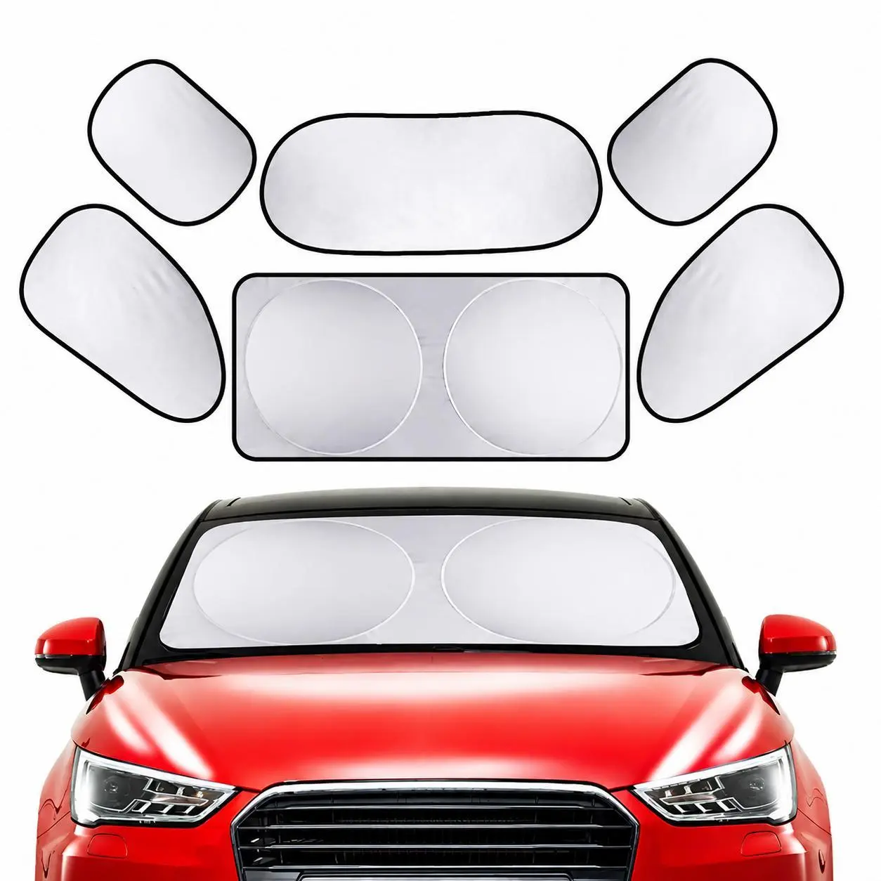 6-Piece Car Sun Shade Kit, Compact Foldable UV Blocker Heat Shield with Full Windshield & Window Cover - Unisex Sun Protection Car Cooling Protectors