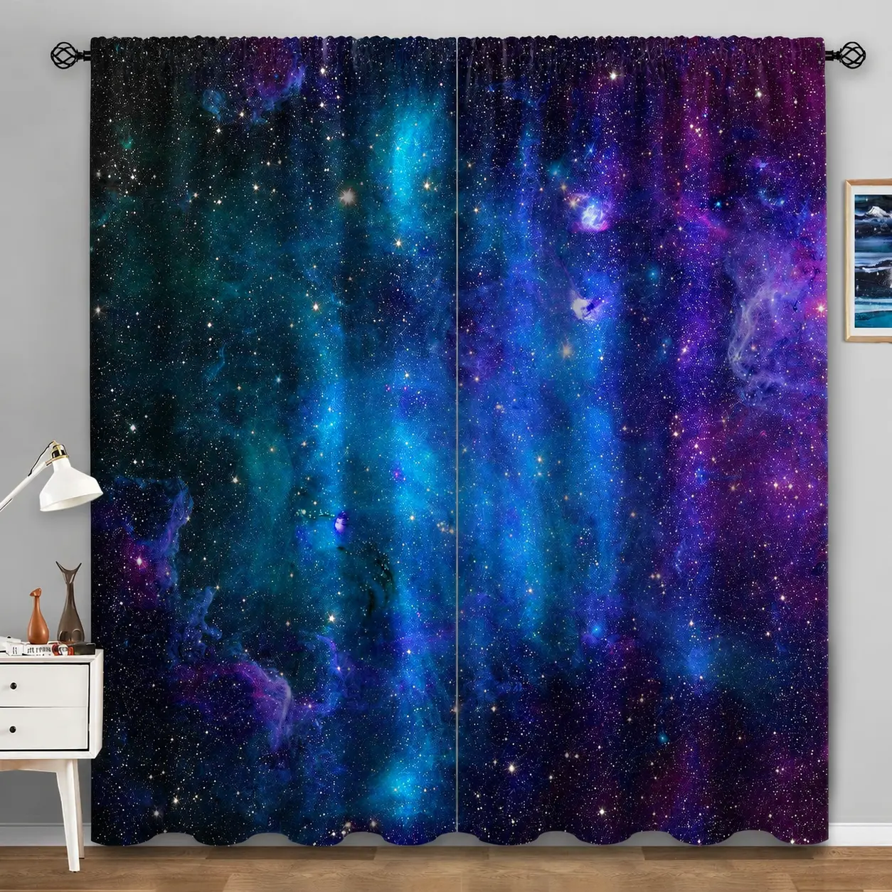 Galaxy Blackout Curtains Outer Space Universe Nebula Night Starry Decor for Boys Girls Boys Teens Bedroom Living Room Window Drapes Grommet Top Room Darkening Curtains 2 Panel Set, 52"X63"