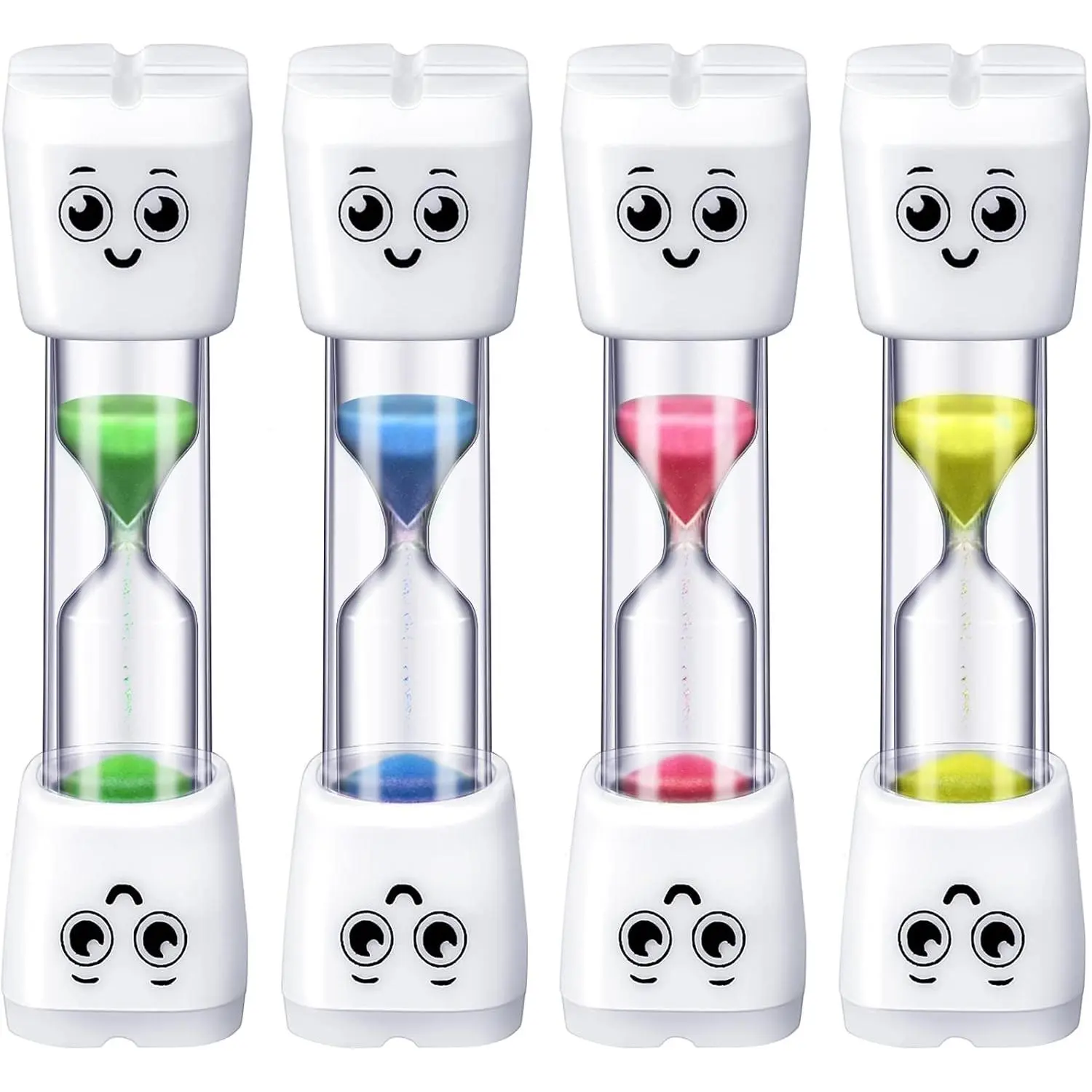 XY-TIM03 Waterproof 4-Piece Kids Toothbrush Sand Timer, 2-Minute Smile Pattern, Bathroom Oral Hygiene & Kitchen Supplies, Party Favors for Boys & Girls (Blue, Pink, Yellow, Green)