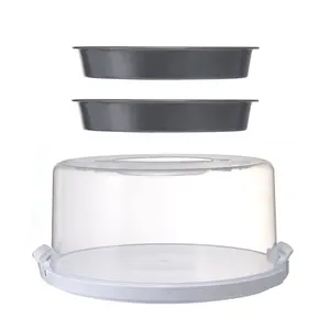 12 Inch Clear Cake Carrier with 2 Pack 9 Inch Non Stick Round Carbon Steel Pans Ideal Transport Serve Display Baking Bakeware Utensils