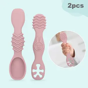 2pcs Silicone Baby Feeding Spoons, First Stage Infant Spoons, Soft-Tip Easy on Gums I Baby Training Spoon | Infant Utensils Feeding Supplies, Dishwasher & Boil-proof, Baby Bottle Spoon