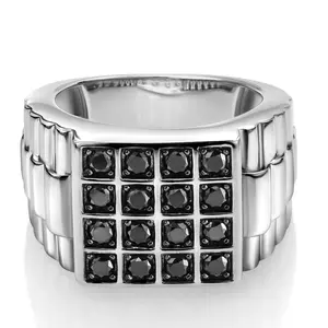 Gem Stone King 1.04 Cttw Round Black Diamond Ring for Men | 925 Sterling Silver | Top Width 15MM | Available In Size 7, 8, 9, 10, 11, 12, 13