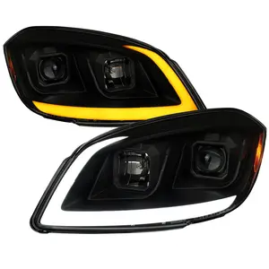 2005??2010 Chevrolet Cobalt Pontiac G5/Pursuit Projector Headlights w/ Switchback LED Turn Signal DRL Light Strip (Black Housing / Smoked Lens)