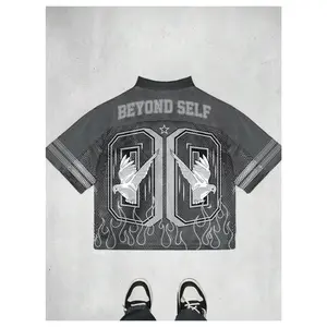 Y2k Mesh Shirts V Neck Number Graphic Tees Half Sleeve T Shirt Streetwear for Men Casual Everyday Wear