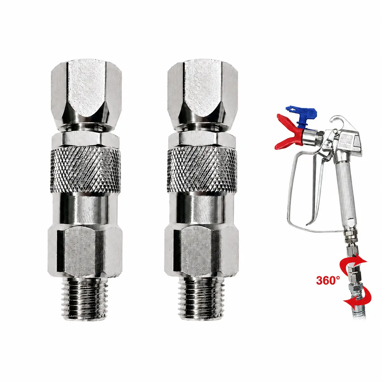 2PCS 360 Degrees Swivel Spray Gun Connector-Stainless Steel, Universal for Airless Paint Sprayers & Hoses (1/4inch)