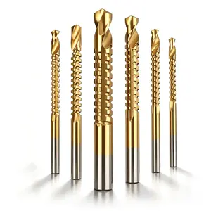 Rocaris 6 Pack Titanium Coated HSS Twist Drill Bits, 3-8mm Serrated Side Cutting Drill Bit Set for Wood, Plastic & Metal Drilling, Woodworking Tools