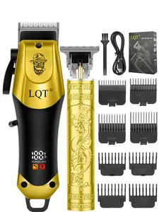 LQT 2-Piece Gold Engraved Professional Cordless Men's Grooming Kit - 1200mAh Rechargeable Hair Clipper & Detail Carving Trimmer Set with LED Display, Barber Grade for At Home Haircuts, Fades & Artistic Hair Design