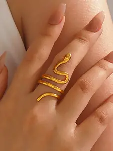 Creative Snake Design Cuff Ring, Stainless Steel Ring, Fashion Jewelry Accessories for Women & Girls