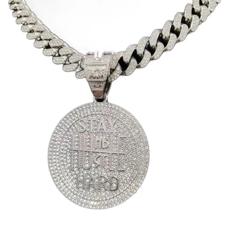 1pc Miami Hip Hop Necklace With Letter Circle Pendant, Diamond Chain ...
