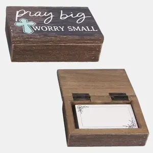 Wooden Pray Big, Worry Small Prayer Box with 50 Blank Prayer Cards